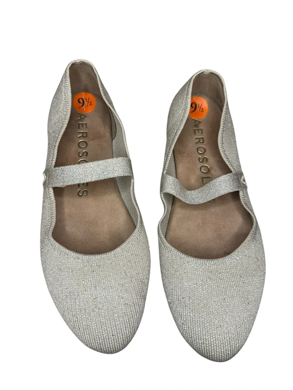 AEROSOLES Women's Tan Gold Thread Knit Mary Jane Flat with Strap - Picture 2 of 6